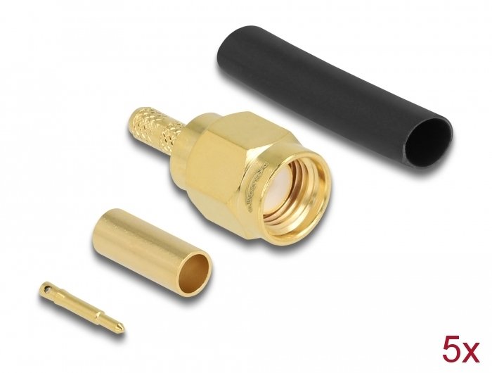 Delock Sma Stecker Zum Crimpen Rg-174   Rg-316 Mit Passendem Schrumpfschlauch - 5 Stück