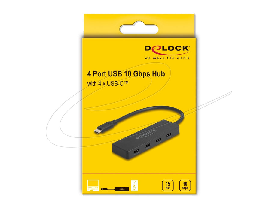 Usb 10 Gbps Usb Type-C Hub Con 4 X Usb Type-C Conector Hembra Negro