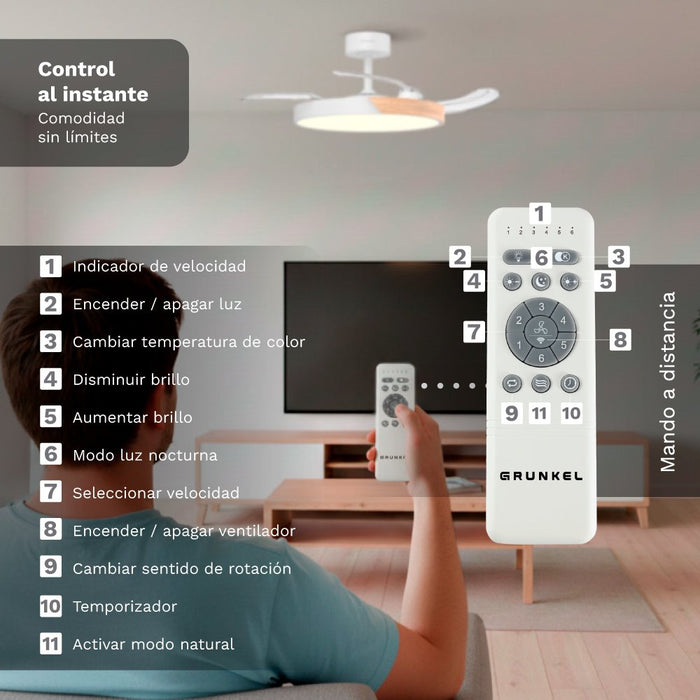 Ventilador De Techo Grunkel Skydual42 30w 4 Aspas 106cm 6 Velocidades