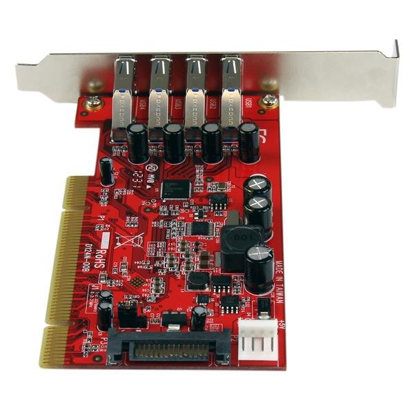 Startech.Com Tarjeta Adaptador Pci Usb 3.0 Superspeed 4 Puertos Con Alimentación Sata Lp4 Hub Concentrador Interno 2x Usb A Hembra Adaptador Usb Pci-X Perfil Bajo Usb 3.0 X 4 Rojo Para P/N: Hbs304a24a S3510bmu33 S3510smu33 Uni251bmu33 Us