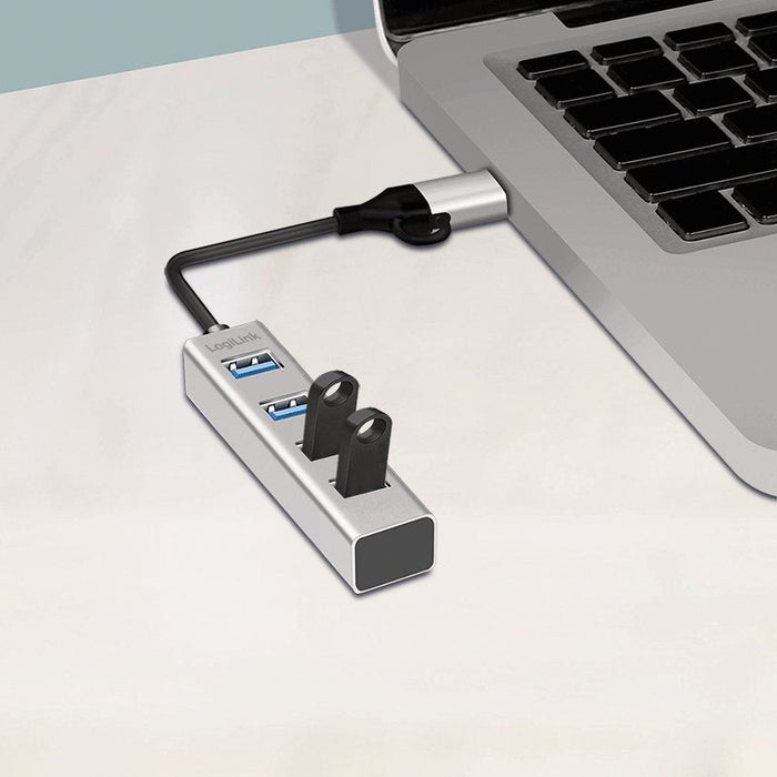 Hub Usb 3.0, 4x Usb-A, 5 Gbit/S, Cable De Conexión 2 En 1, Plateado