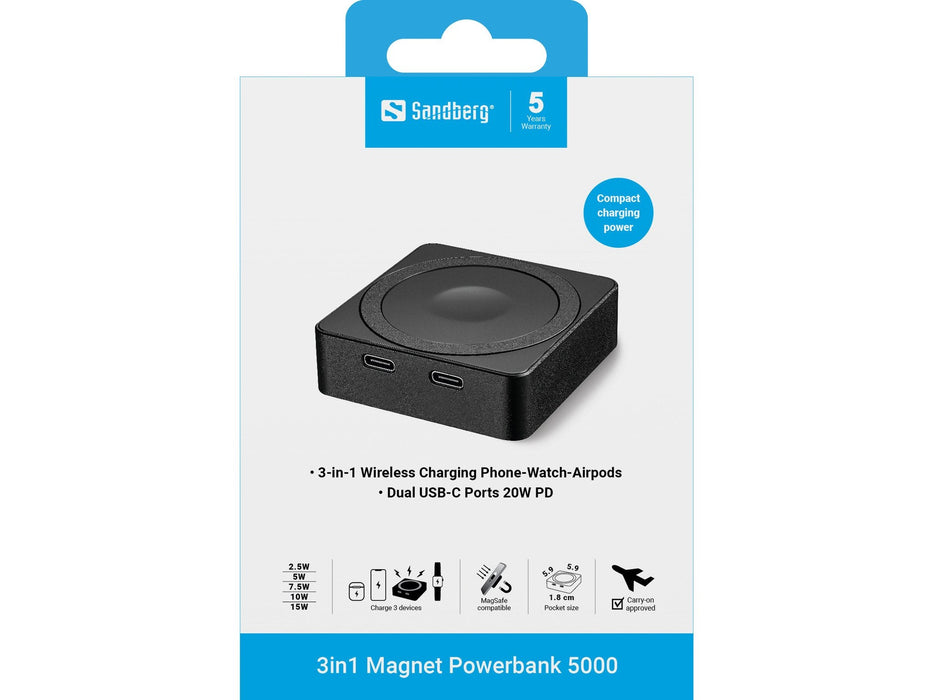 Sandberg 421-28 Batería Externa 5000 Mah Cargador Inalámbrico Negro