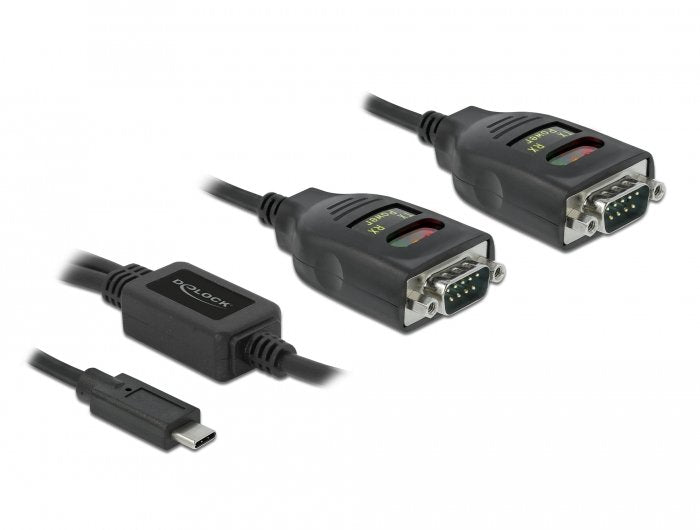 Delock Adaptador Usb Tipo-C A 2 X Serie Rs-232 Db9 Con 15 Kv Esd Schutz