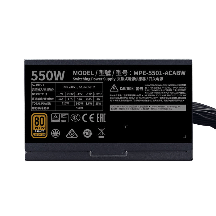 Fuente De Alimentacion Cooler Master Mwe 550 Bronze 230v V2 Mwe Bronze V2 500w 230v 80+ Bronze Mpe-5501-Acabw-Beu