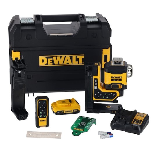 Dewalt Láser Multilínea A Batería 3x360° Dcle34035d1, 18 Voltios, Con Control Remoto, Láser De Líneas Cruzadas Negro/Amarillo, Con Líneas Láser Verdes, Batería Xr Li-Ion 2.0ah, Caja T-Stak Dcle34035d1-Qw