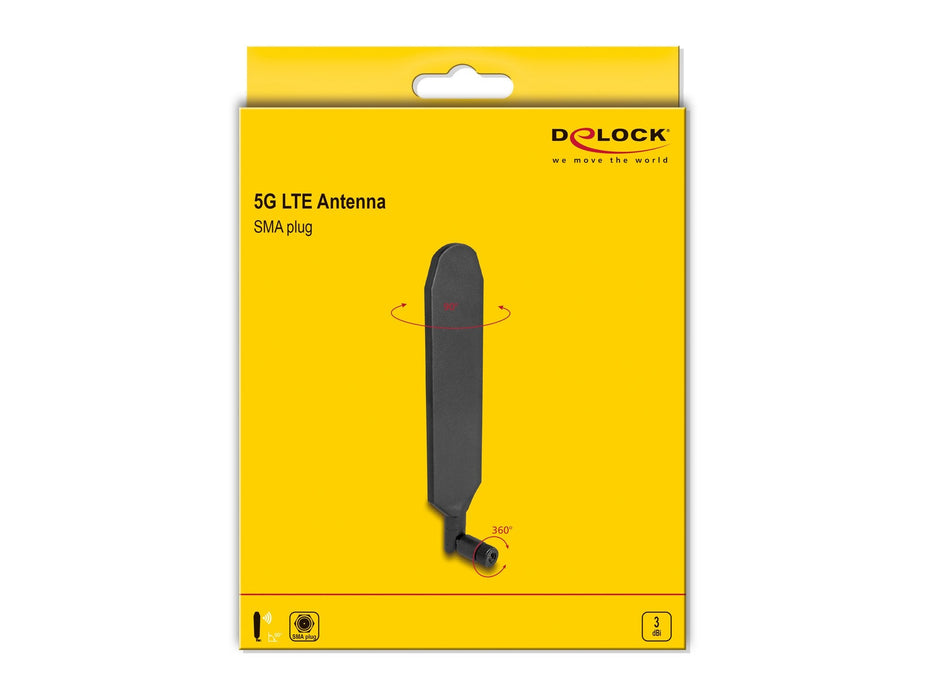 Delock 90102 Antena 5g Lte Macho Sma 3 Dbi Omnidireccional Giratoria Con Unión De Inclinación Negro