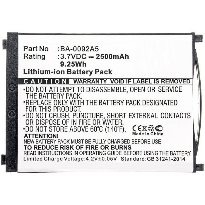 Battery 9.25wh Li-Ion 3.7v 2500mah Black For Cipherlab Mbxpos-Ba0459