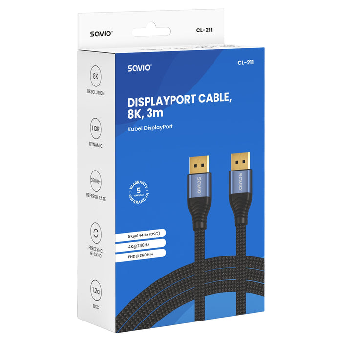 Savio Cl-211 Cable Displayport 3 M Negro
