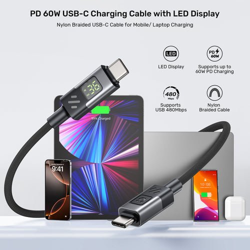 Unitek C14158abk01-2m Usb-C Cable Charging With Led Display 2m Black