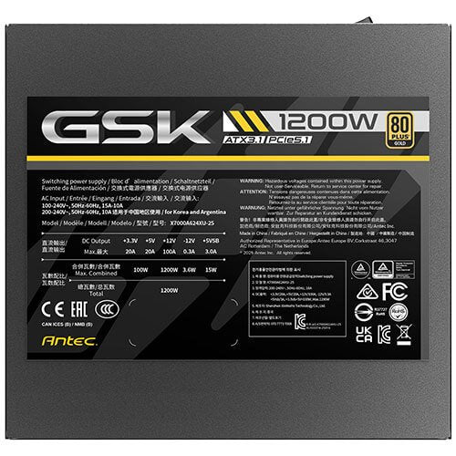 Fuente Alimentacion Antec Modular Gsk 1200w 80+ Gold Atx 3.1 Pcie 5.1