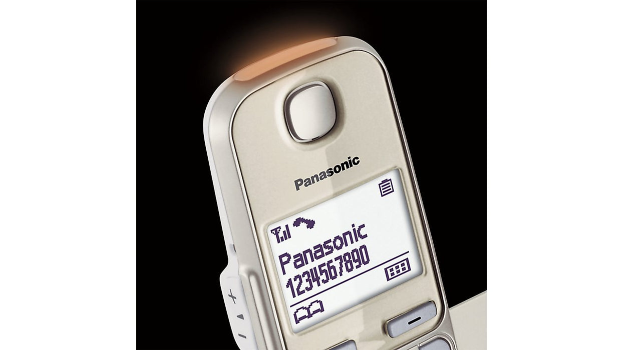 EAN 5025232915774 - Panasonic KX-TGE250 Teléfono DECT Identificador de llamadas Champán, Oro imagen 5