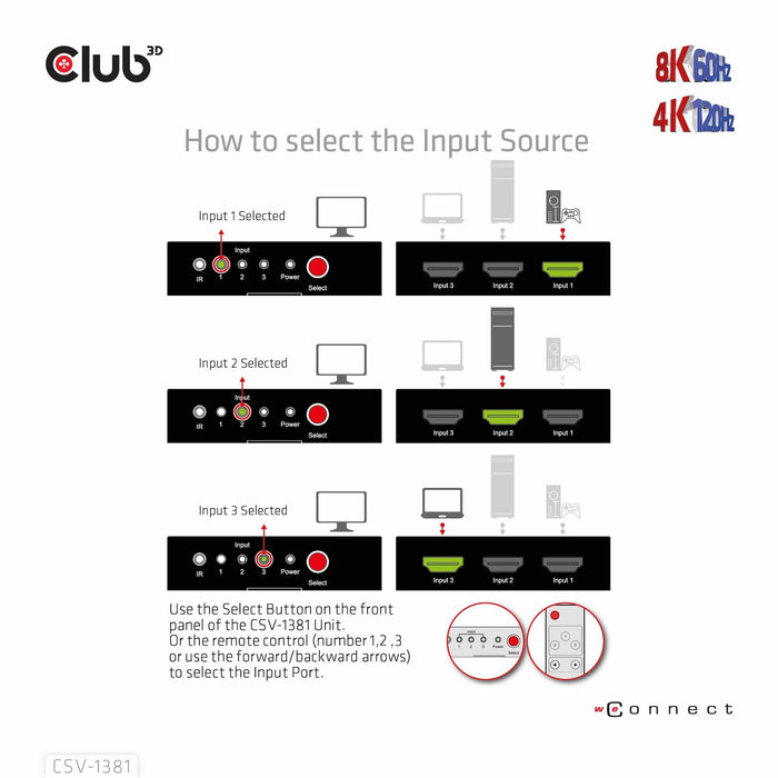 EAN 8719214472719 - CLUB3D 3 to 1 HDMI 8K60Hz Switch interruptor KVM Negro imagen 12