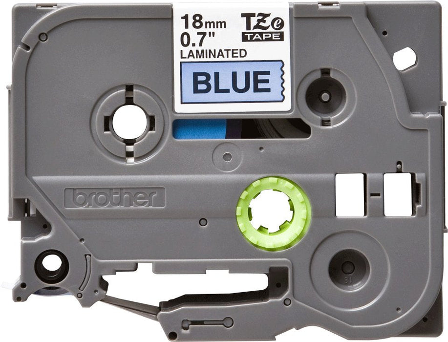 Brother Cinta Rotuladora Laminada Azul Sobre Negro De 18mmx8m