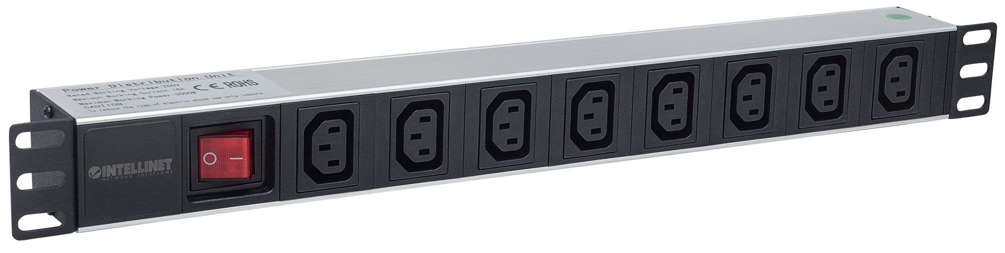 Intellinet Regleta, 1u, Negro, Plata, 8 Salidas Ac, C13 Acoplador, 2 M, 110 - 250 V