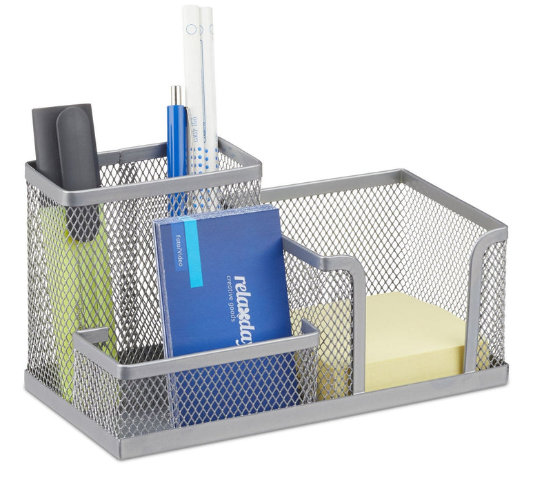 Relaxdays Escritorio-Organizer 3 Compartimentos, Metal Plateado