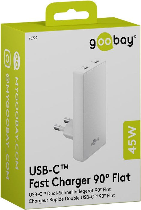 Goobay Usb-C Pd Gan Cargador Rápido Dual 90° Flat (45 W) Blanco