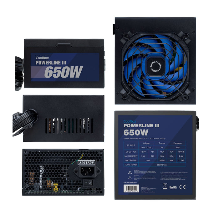 EAN 8436556143014 - CoolBox Powerline III 650 unidad de fuente de alimentación 20+4 pin ATX Negro imagen 4