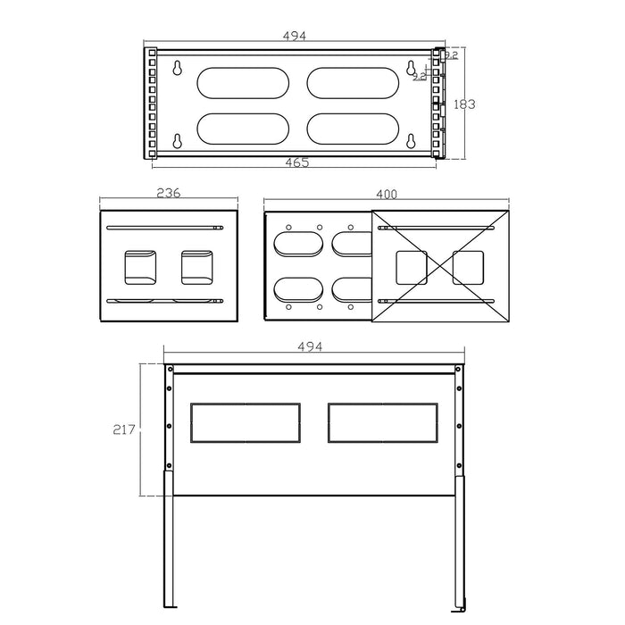 Inline® 19" Foldable Rack, 4u, 24-40cm Depth, With Cover, Negro