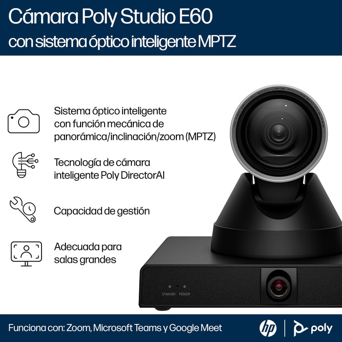 Hp Poly Studio E60 - Konferenzkamera - Ptz - Farbe - 2 X 8 Mp - 3840 X 2160 - 4k Uhd, 2160p - Audio - Lan - Usb - Dc 12 V  Poe Plus - Taa-Konform