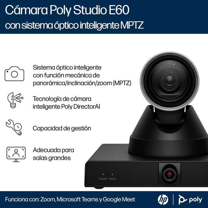 EAN 0198122304387 - HP Poly Studio E60 Smart Camera 4K MPTZ with 12x Optical Zoom 8 MP Negro 3840 x 2160 Pixeles 60 pps imagen 7