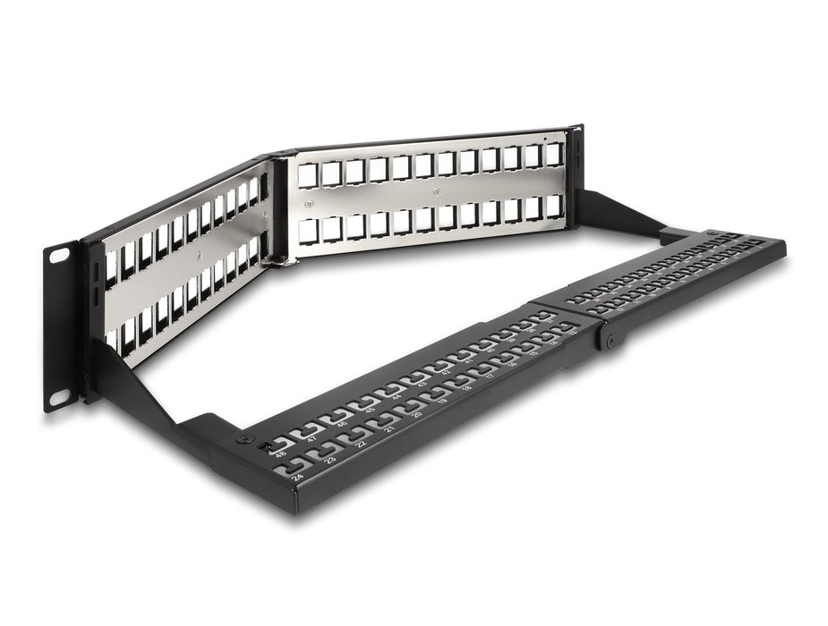 Delock 19 Keystone Patchpanel 48 Port Mit Entlastungsschiene 2 He Gewinkelt Schwarz