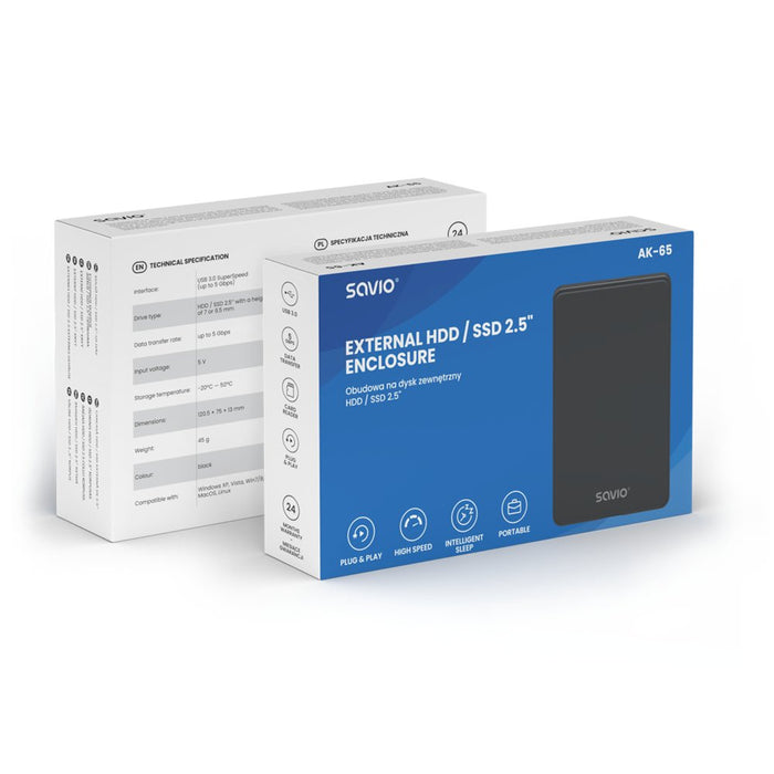 EAN 5901986048169 - Savio AK-65 caja para disco duro externo Carcasa de disco duro/SSD Negro 2.5" imagen 10