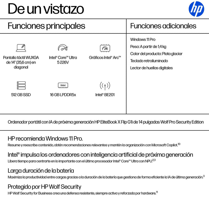 EAN 0198990470610 - HP EliteBook X Flip G1i Next Gen AI PC Wolf Pro Security Edition Copilot+ PC Intel Core Ultra 5 226V Híbr imagen 4