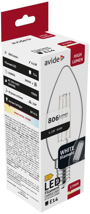 Avide Led Birne Blanco Filament Candle 6.5w E14 Ww 2700k