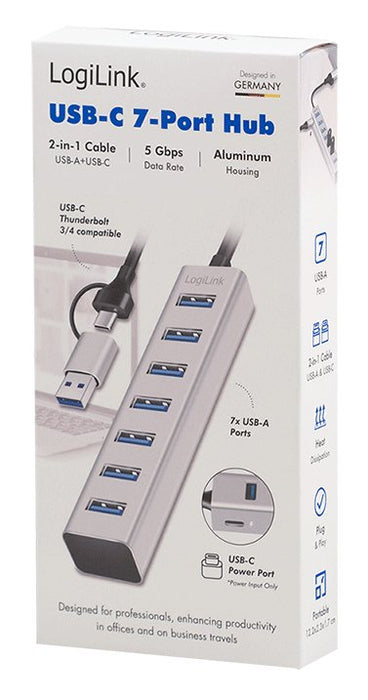 Logilink Ua0441 Hub De Interfaz Usb 3.2 Gen 1 (3.1 Gen 1) Type-A + Type-C 5000 Mbit/S Gris
