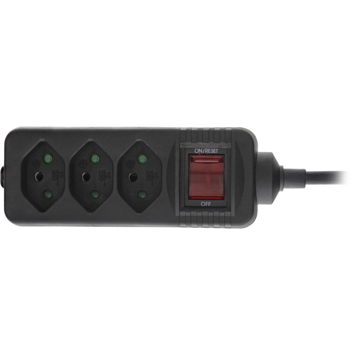 Regleta De Enchufes Inline Suiza, 3 Vías, Con Interruptor, 1,5 M, Negro