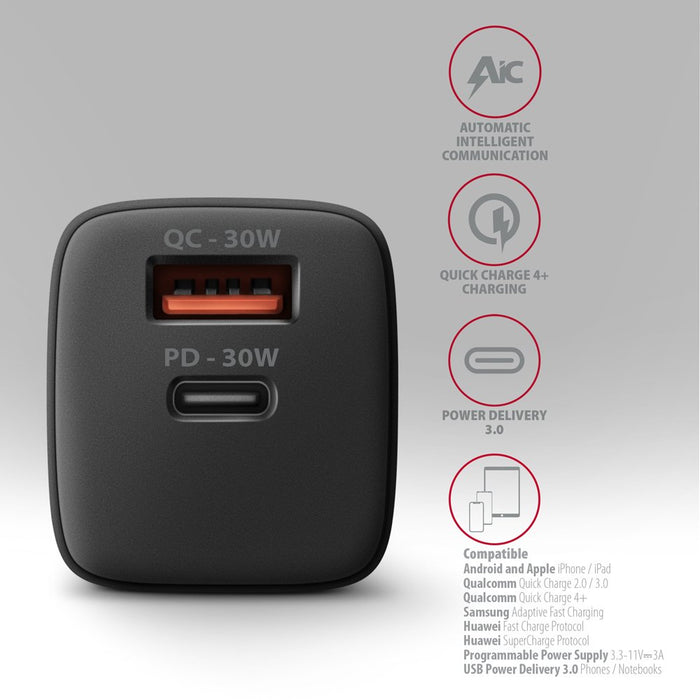 EAN 8595247907103 - Axagon ACU-PQ30 Ladegerät QC3.0, 4.0/AFC/FCP/PPS/Apple+ PD USB-C, 30W - schwarz - Kompaktes Ladegerät - 1 imagen 4