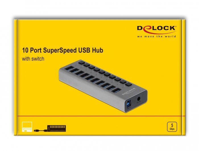 EAN 4043619636709 - DeLOCK 63670 hub de interfaz USB 3.2 Gen 1 (3.1 Gen 1) Type-B 5000 Mbit/s Gris imagen 4