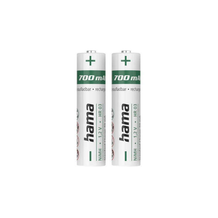 Hama Pack De 2 Pilas Recargables Aaa - Nimh - Voltaje 1.2v - 700mah - Blanco