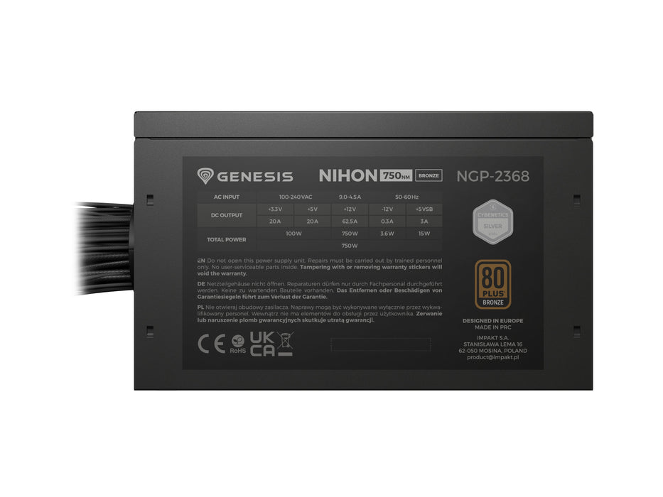 Fuente De Alimentación Genesis Nihon 750nm  750 W 20+4 Pin Atx Atx Negro