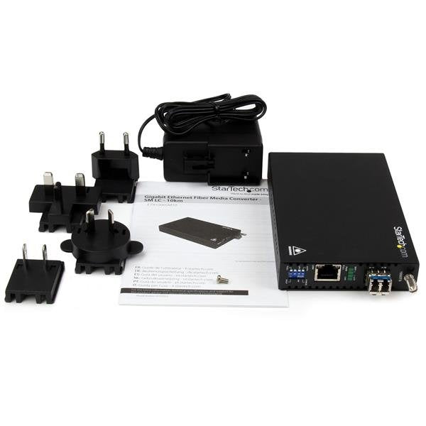 Startech.Com Conversor De Medios De Ethernet Gigabit De Cobre A Fibra Monomodo Lc 10km Conversor De Soportes De Fibra 1gbe 100base-Lx 1000base-T Rj-45 / Modo Simple Lc Hasta 10 Km 1310 Nm Para P/N: Sva12m2neua Sva12m5na