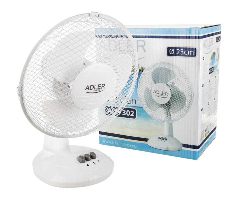 Adler Ad 7302 Desk Fan, Diameter 23cm, 2 Speed Settings, Up-Down Adjustment, Stable Base, Power 35w