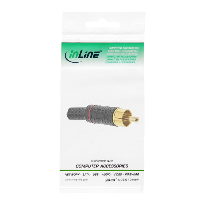 Conector Macho De Metal Rca Inline Para Soldar, Negro, Anillo Rojo, Para Cable De 6 Mm
