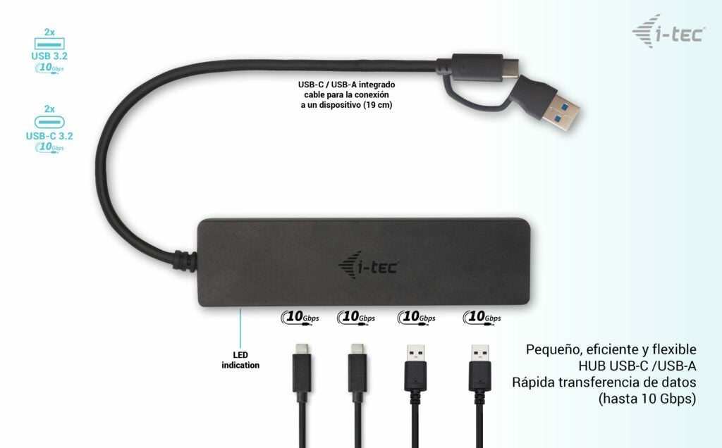 EAN 8595611703904 - i-tec Metal C31HUBMETAL2A2C hub de interfaz USB 3.2 Gen 1 (3.1 Gen 1) Type-C 10000 Mbit/s Negro imagen 4
