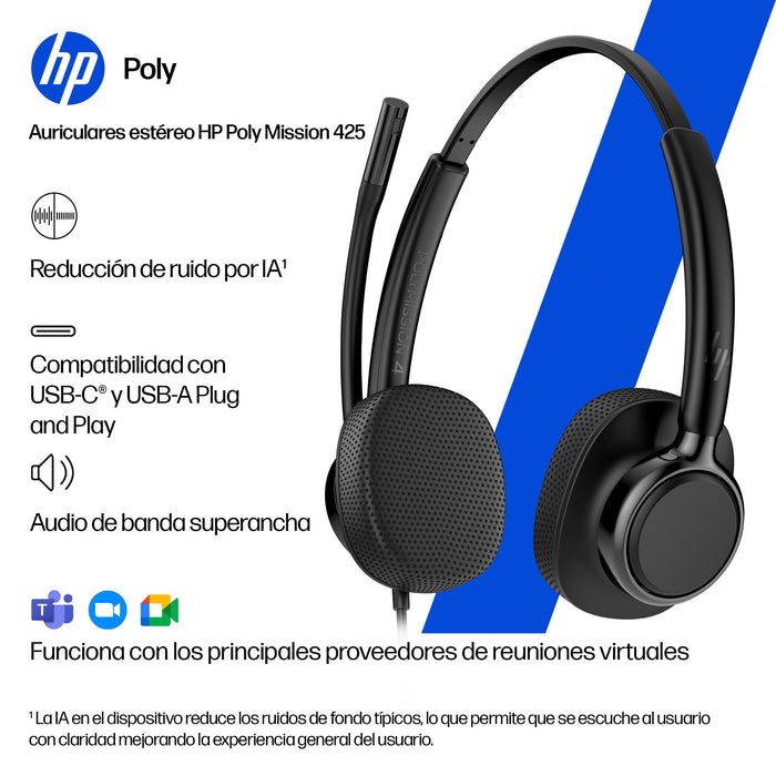 EAN 0199251820366 - HP Poly Mission 425 Stereo USB Wired Headset (Bulk) Negro imagen 6