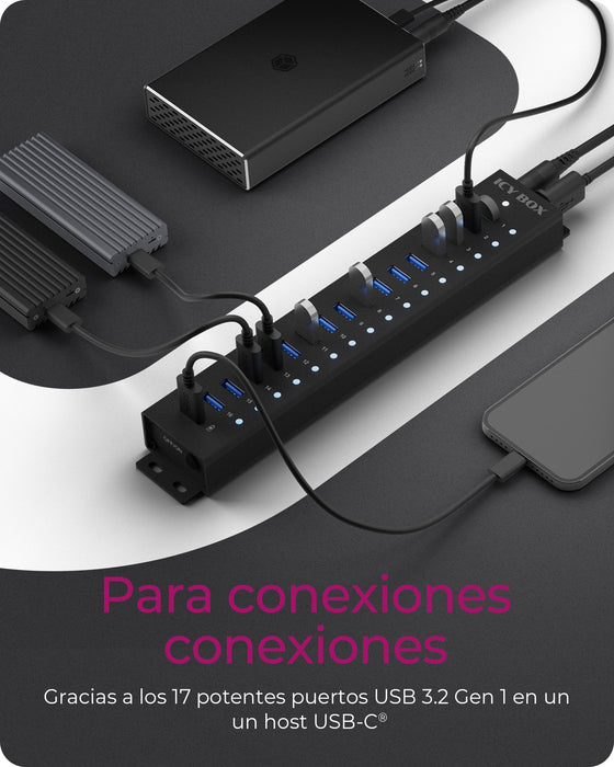EAN 4250078173281 - ICY BOX IB-HUB1717-U3 USB 3.2 Gen 1 (3.1 Gen 1) Type-A 5000 Mbit/s Negro imagen 3