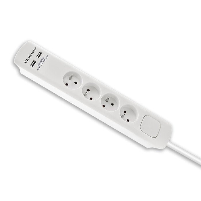Qoltec 50282 Surge Protector 4 Sockets 2 X Usb 1.8m White