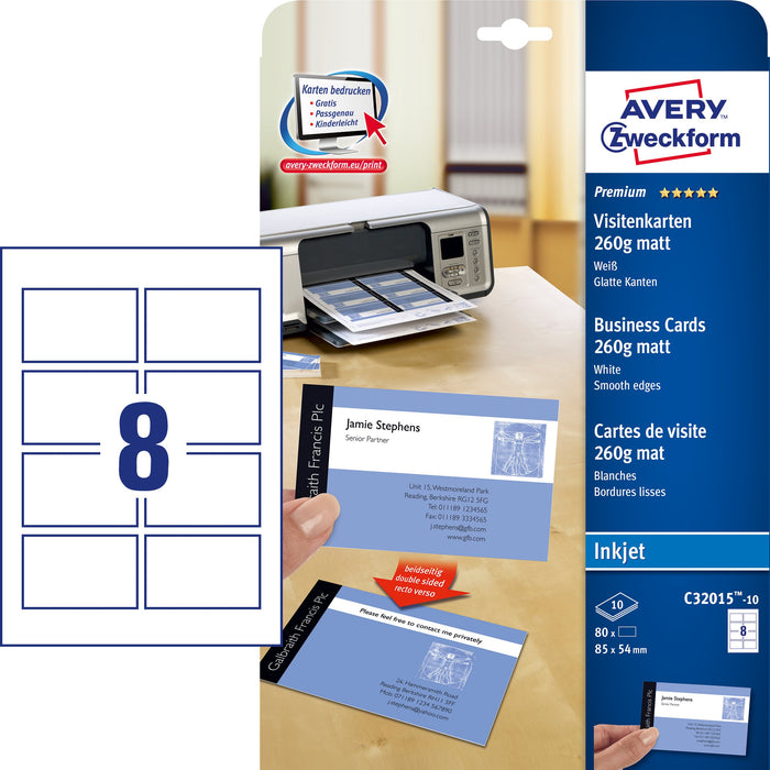 EAN 4004182246788 - Avery C32015-10 tarjeta de visita Inyección de tinta Papel 80 pieza(s) imagen 5