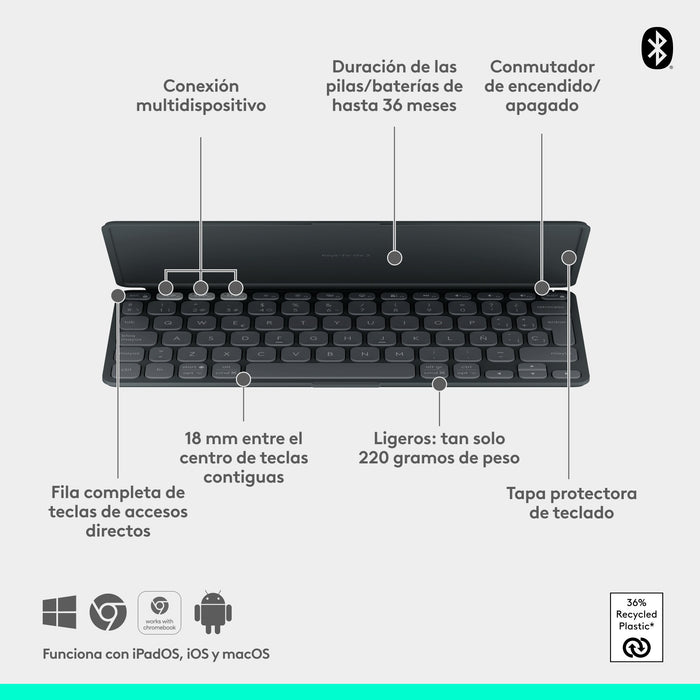 EAN 5099206125773 - Logitech 920-012973 teclado para móvil QWERTY Español Bluetooth Grafito imagen 16