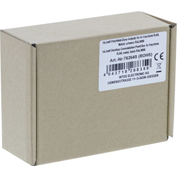 Inline Desktop Point Box 4x Keystone Rj45, Metal, Negro Ral9005