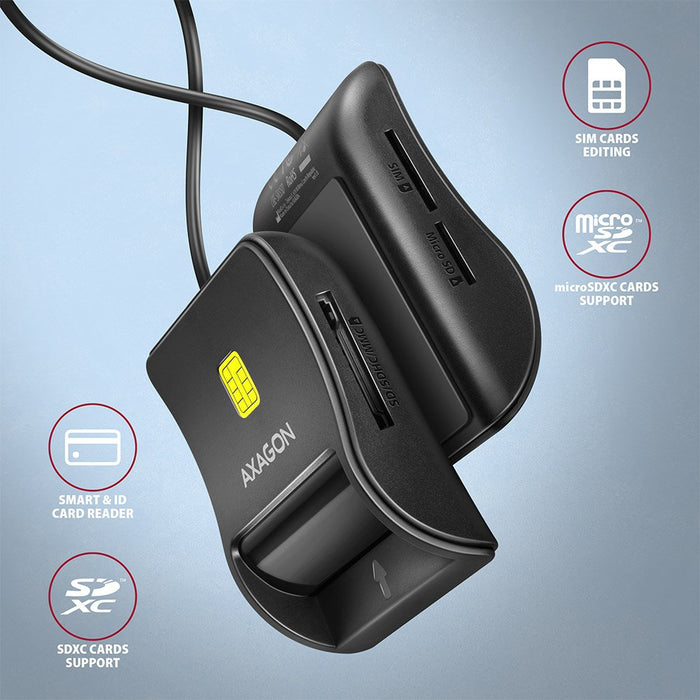 EAN 8595247906922 - Axagon CRE-SM3SD USB Smart card & SD/microSD/SIM Flat lector de tarjeta inteligente Interior USB 2.0 Negr imagen 2