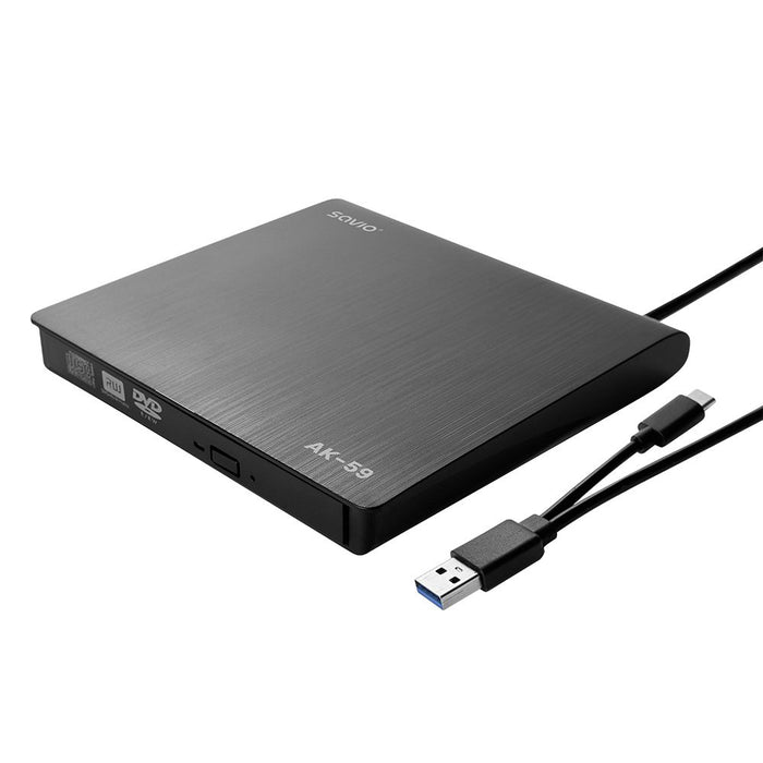 EAN 5901986047933 - Savio AK-59 External slim CD/DVD Recorder R/RW - USB-C/USB-A black unidad de disco óptico DVD±RW Negro imagen 2
