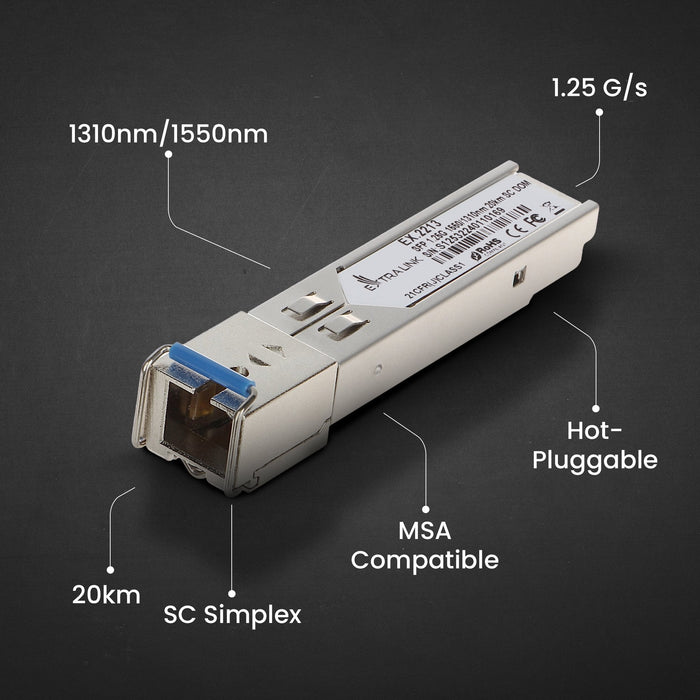 Extralink Sfp 1.25g  Sfp Wdm Módulo  1,25gbps, 1310/1550nm, Single Mode, 20km, Sc, Dom, Pair