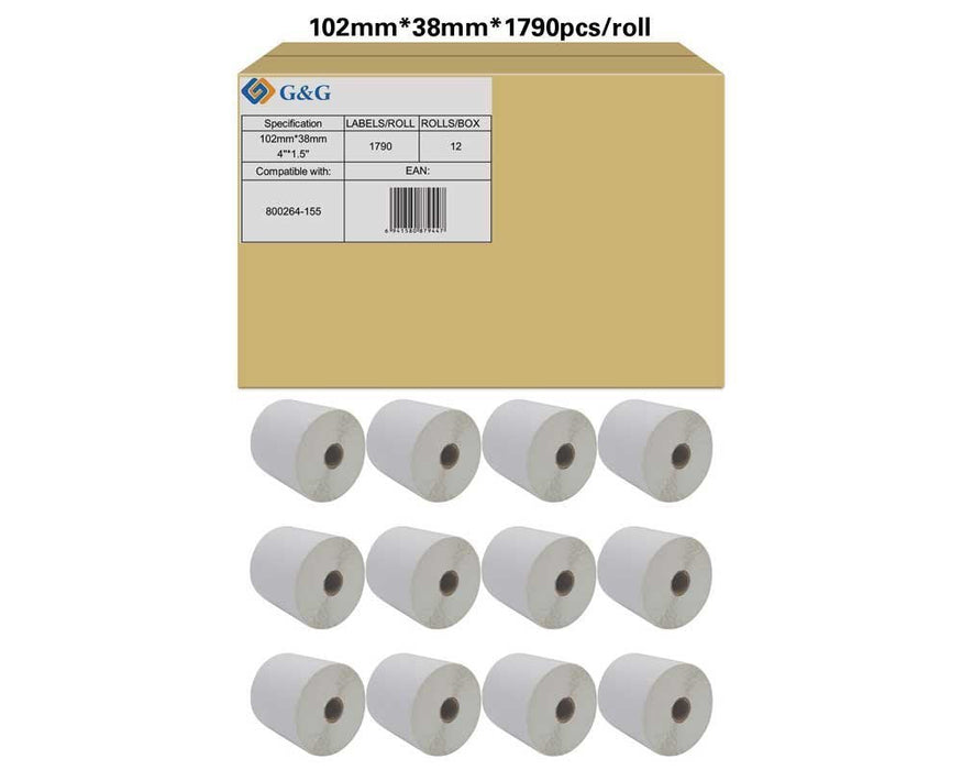 G&G 12x Etikettenrollen Compatible Con Zebra 800264-155