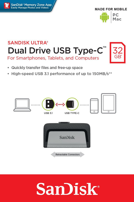 Pendrive 32gb Sandisk Dual Usb Tipo-C Ultra Usb 3.1 Tipo-C