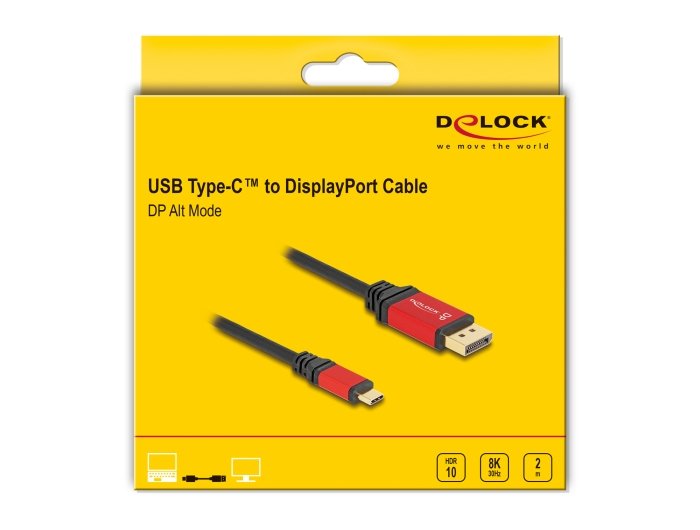 Delock 80093 Cable Usb Type-C A Displayport (Modo Dp Alt) 8k 30 Hz Con Función Hdr 2 M Rojo